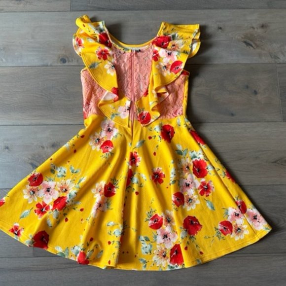 AVA & YETTY GIRLS FLORAL AND LACE MID LENGTH DRESS - Picture 2 of 3